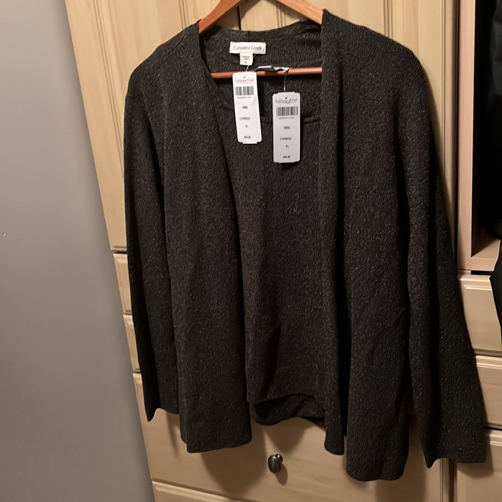 Coldwater Creek 2-Pc blouse / sweater combination; Dk green 53%Nylon; 47%Viscose